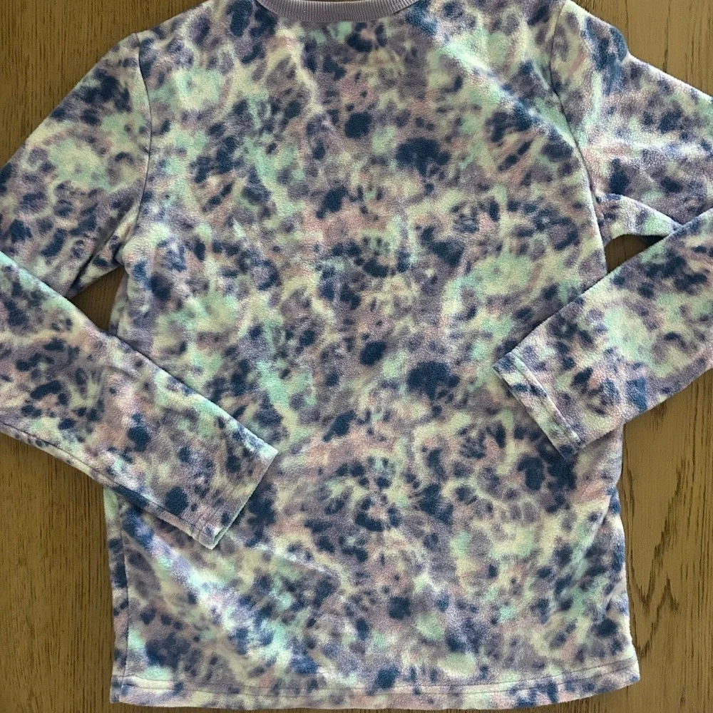 Lands' End Girls Warm Winter Soft Fleece Purple Tie-Dye Pajamas 10/12 Medium